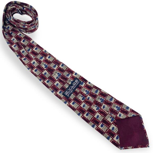 00s ZYLOS Vintage Red Gray Silk Abstract Pointed Tie - Picture 2 of 5